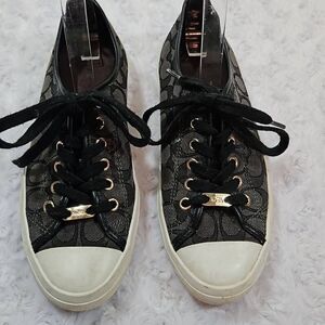 Coach Empire Low Top Signature Logo Sneakers Womens 7.5 Black Gray Canvas Shoes
